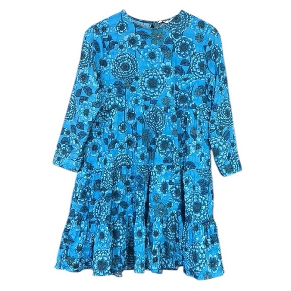 Zara Floral Print Tiered Dress Blue Size Small - Picture 9 of 16